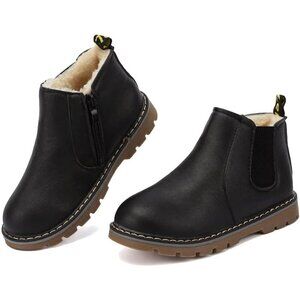Kids Black Waterproof Lightweight Fur Lined Ankle Boots Baby Winter Shoes